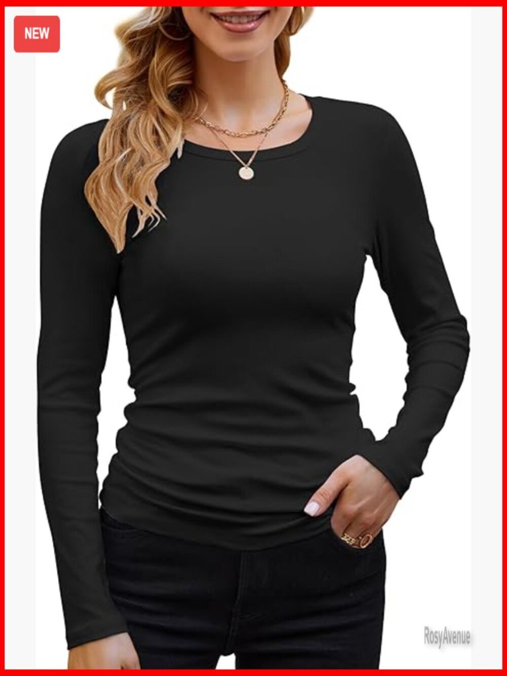 Ribbed Long Sleeve Crewneck Fitted Knit Top Rayon Spandex Stretchy Casual